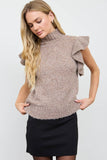 Ruffle Sleeve Mock Neck Ribbed Sweater