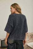 Washed Ribbed Short Sleeve Rolled Edge Cardigan