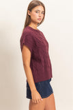 Cable Knit Cap Sleeve Sweater - Cherry