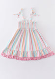 Pink-Striped Smock Dress