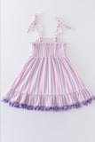 Purple-Striped Smocked Dress