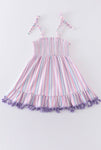 Purple-Striped Smocked Dress