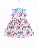 Blue Floral Print Ruffle Dress