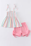 Pink Striped Smocked Set