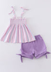 Purple Striped Smock Set