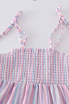 Purple-Striped Smocked Dress