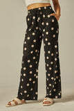 Polka Dot Print Rib Drawstring Wide Pants