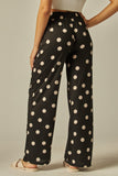 Polka Dot Print Rib Drawstring Wide Pants