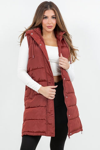 Puffer Long Vest - Brick