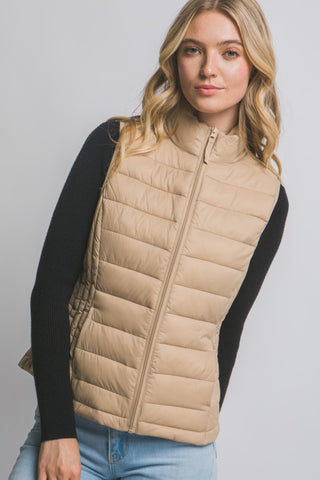 Lightweight Packable Puffer Vest - Khaki