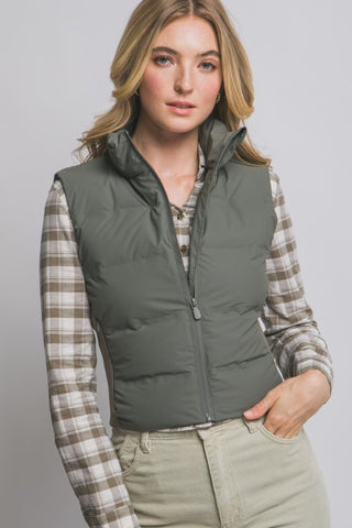 Olive Slim-Fit Puffer Vest