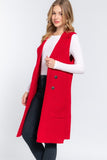 Red Sleeveless Long Sweater Vest