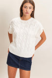 Cable Knit Cap Sleeve Sweater-Ivory