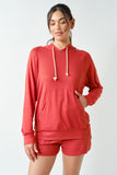 BRUSHED HACCI LOUNGE HOODIE - BRICK