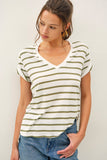 OLIVE STRIPE RELAXED TEE