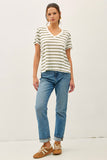OLIVE STRIPE RELAXED TEE