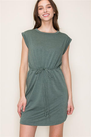 Olive Drawstring Waist Dress