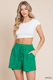 Green Elastic Waist Shorts