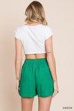 Green Elastic Waist Shorts