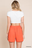 Orange Elastic Waist Shorts