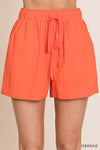 Orange Elastic Waist Shorts