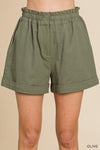 Olive Ruffle Waist Shorts