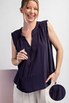 Mineral Washed Navy Sleeveless Top