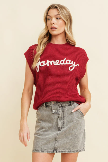 GameDay Embroidered Sleeveless Sweater
