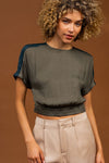 Olivine Colorblock Shoulder Crop Top