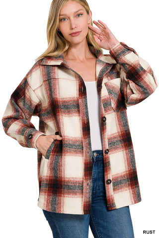 Oversized Plaid Shacket - Rust