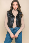 Faux Leather Puffer Vest - Blk