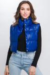 Faux Leather Puffer Vest - Royal