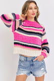 Ivory Pink Comfy Striped Sweater