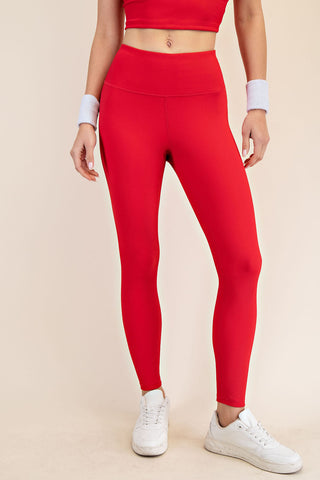 Rae Mode Nylon Ribbed Leggings - Red