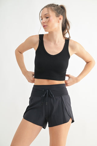 Blk Ribbed Crop Tank