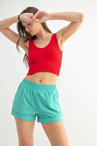 Red Ribbed Crop Tank