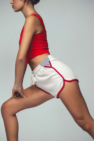 White Retro Piped Shorts