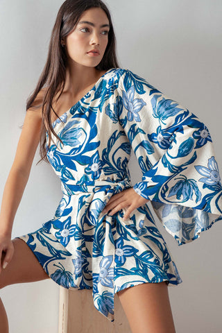 Blue Tropical Floral Romper