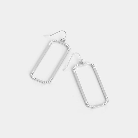 Dainty Rectangle Dangles Earrings - Silver