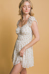 Beige Floral Ruffle Dress