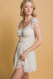 Beige Floral Ruffle Dress