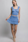 Smocked Ruffle Tank Top - Blue