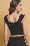 Smocked Ruffled Tank Top - Black