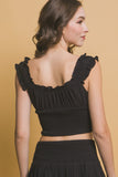 Smocked Ruffled Tank Top - Black