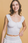 Smocked Ruffled Tank Top - White