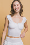 Smocked Ruffled Tank Top - White
