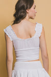Smocked Ruffled Tank Top - White