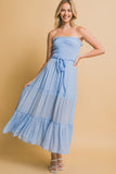 Smocked Strapless Maxi Dress - Blue