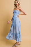Smocked Strapless Maxi Dress - Blue