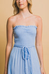 Smocked Strapless Maxi Dress - Blue